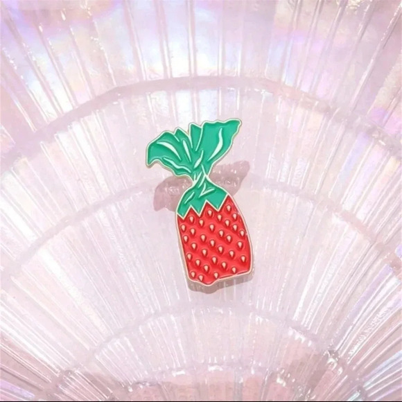 Strawberry candy nostalgic enamel pin brooch charm purse bag decor red green and - Picture 1 of 5